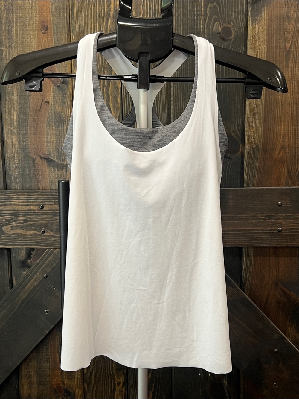 Athleta 2 in 1 Support Tank Top Sports Bra XS White Grey Racerback Active Gym